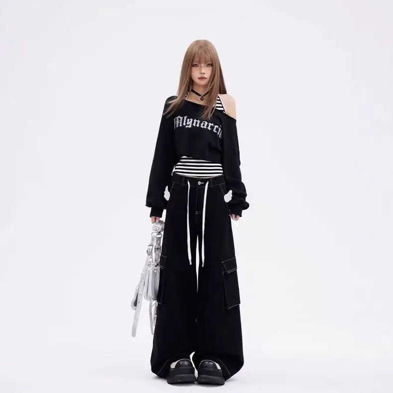 Women's Black Oversized Off-Shoulder Set