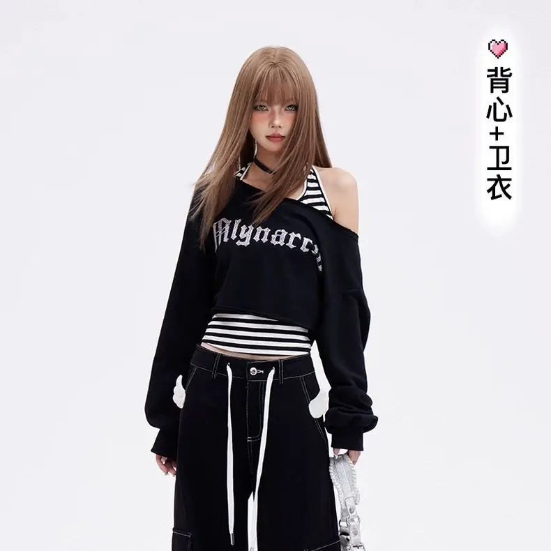 Women's Black Oversized Off-Shoulder Set