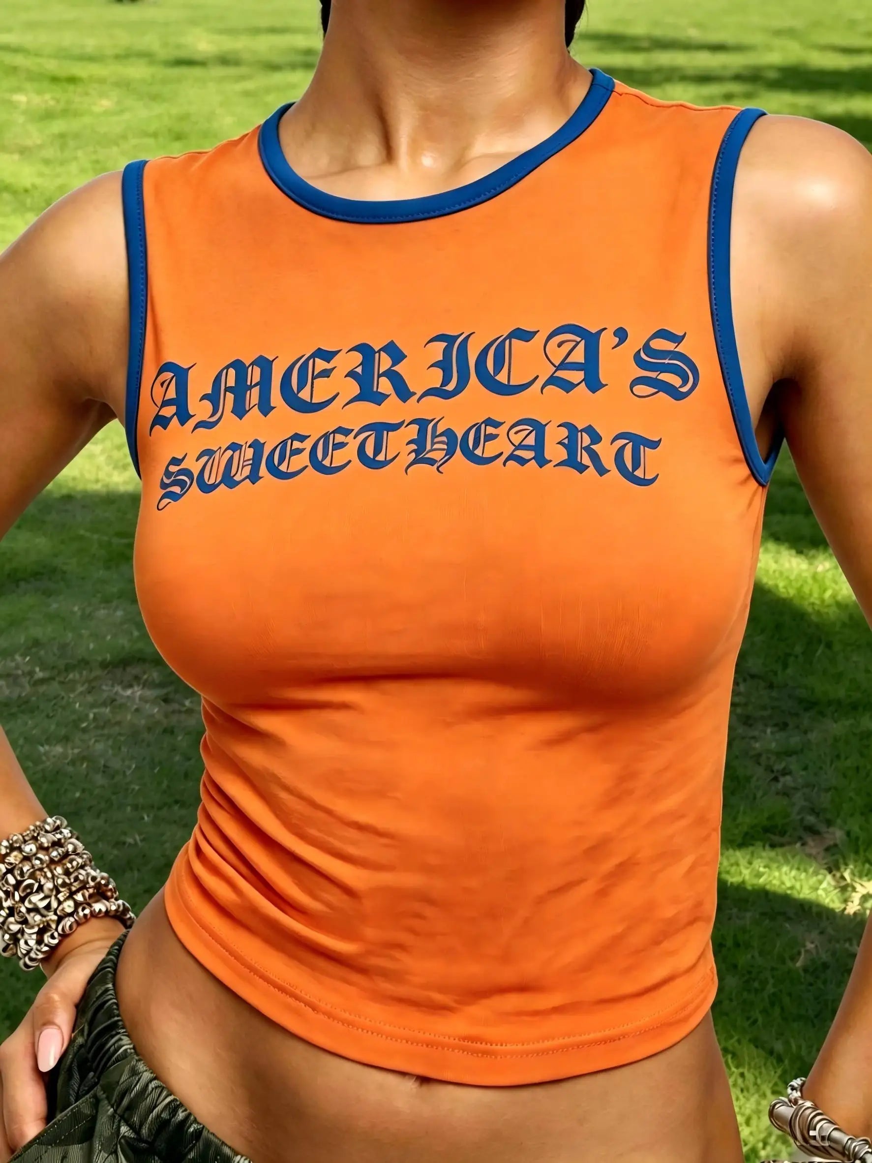 Women Hot Girl America's Sweetheart Graphic Crop Tank Top