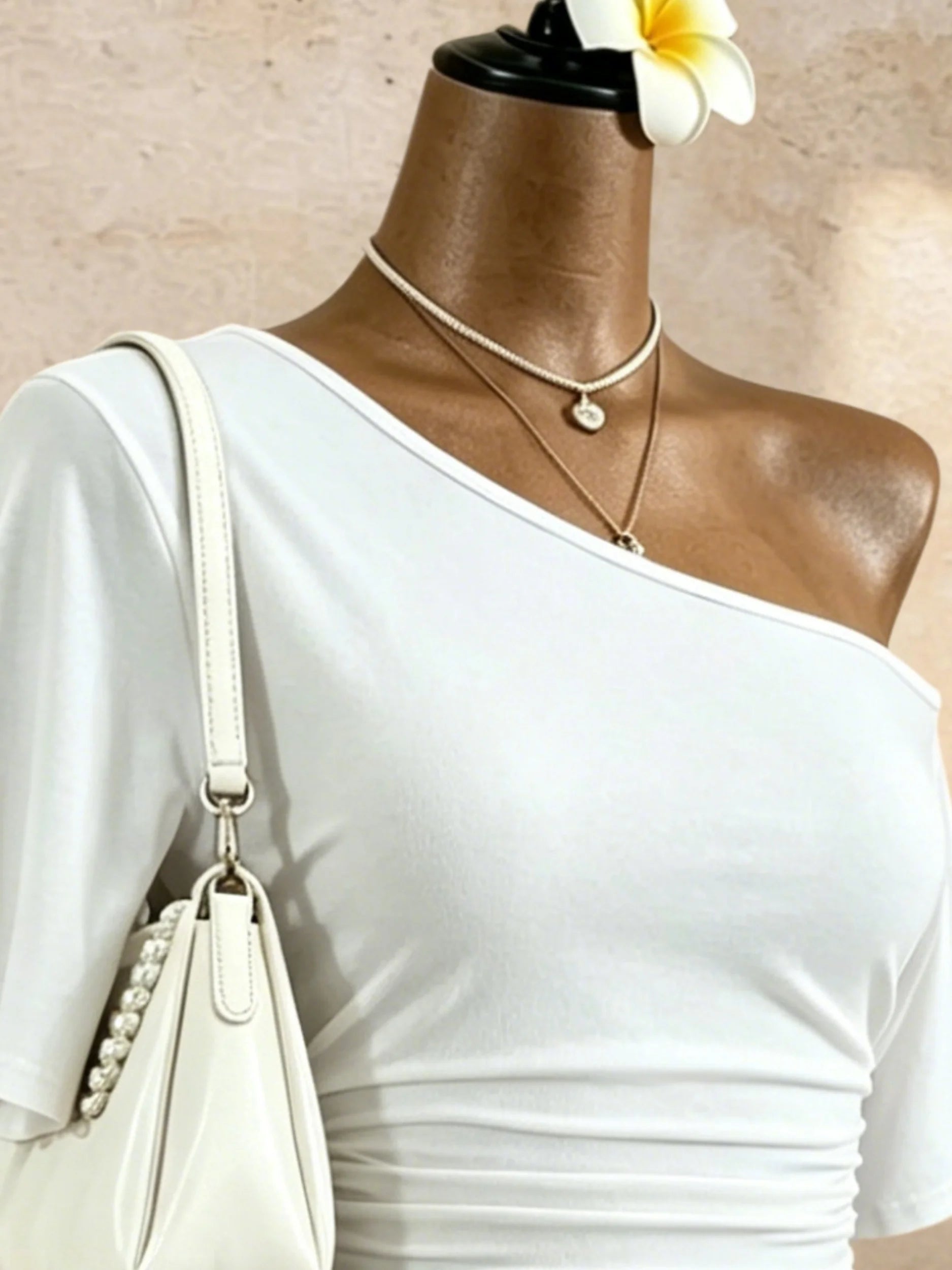 Women One Shoulder Short Sleeve Side Cropped T-Shirt