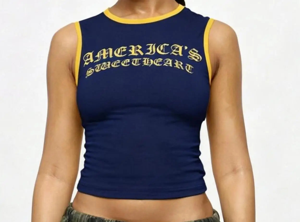 Women Hot Girl America's Sweetheart Graphic Crop Tank Top