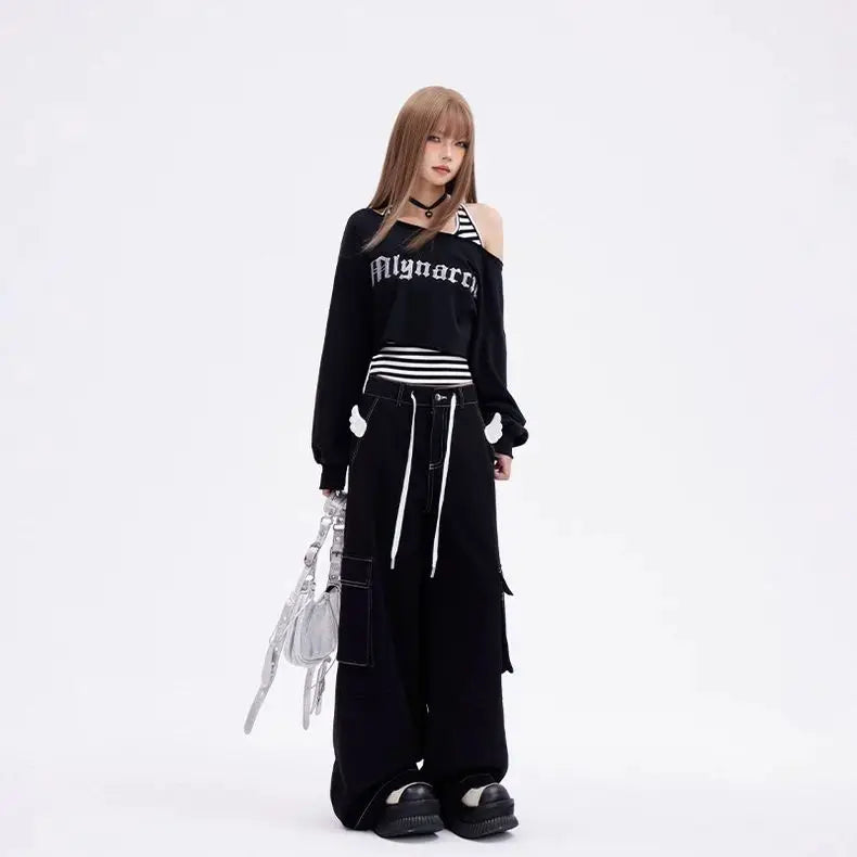 Women's Black Oversized Off-Shoulder Set