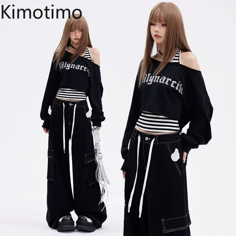 Women's Black Oversized Off-Shoulder Set
