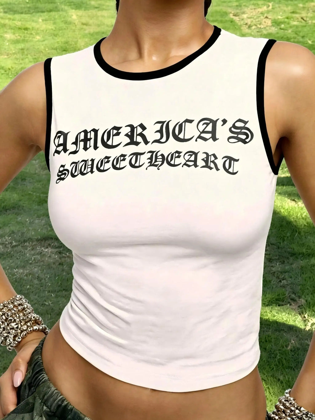 Women Hot Girl America's Sweetheart Graphic Crop Tank Top