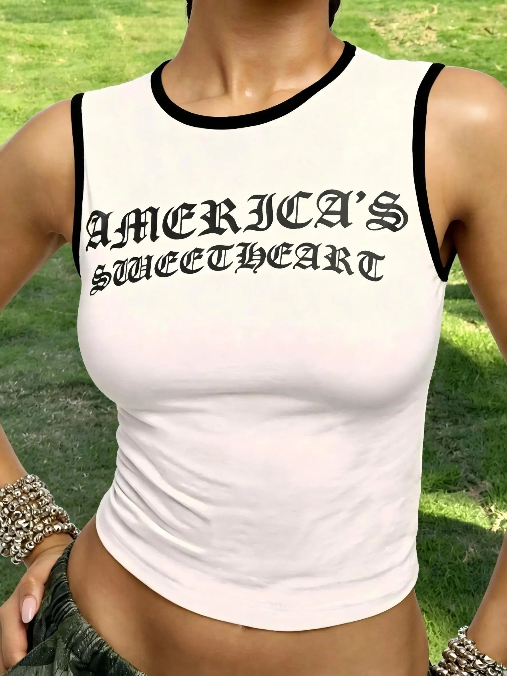Women Hot Girl America's Sweetheart Graphic Crop Tank Top