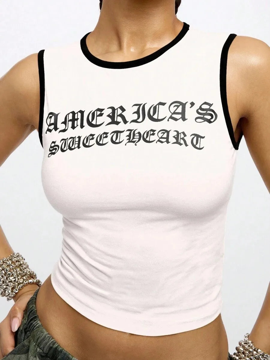 Women Hot Girl America's Sweetheart Graphic Crop Tank Top