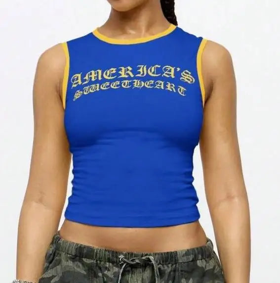Women Hot Girl America's Sweetheart Graphic Crop Tank Top
